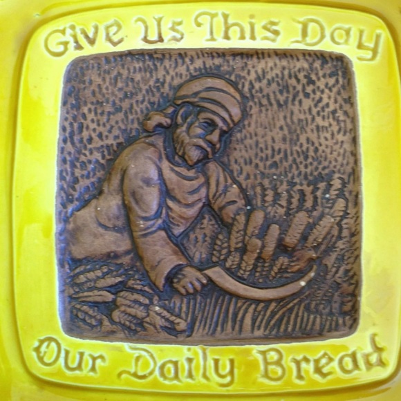 TREASURE CRAFT Vtg Mid-Century Rare Pottery Bowl Give Us Our Daily Bread USA🇺🇸 - Picture 4 of 11